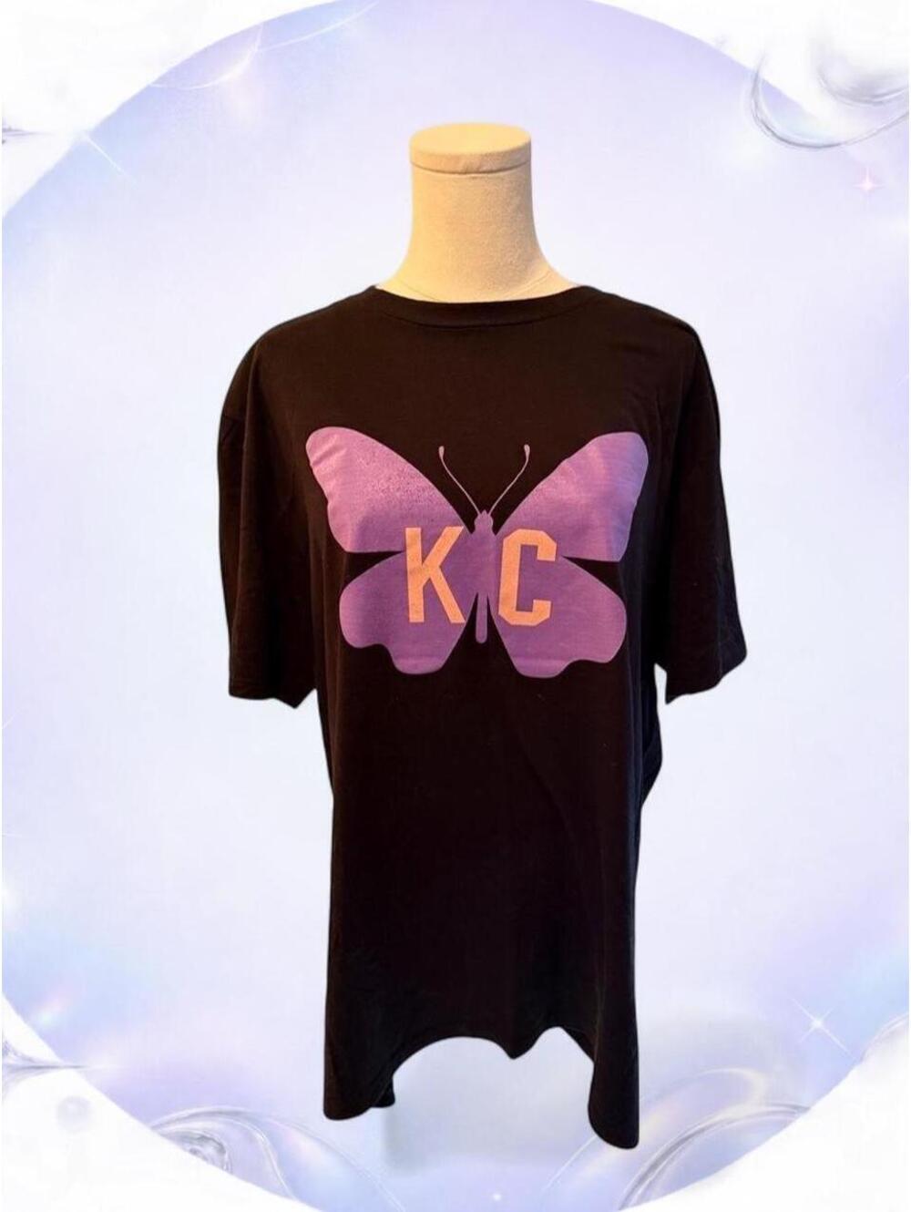 KC Butterfly Monarch Hospice Black Oversized Graphic Tee XL